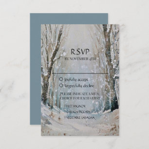 Cartons Réponse Rustique Dusty Blue Winter Forest Mariage d'aquare