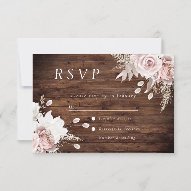 Cartons Réponse Rustique Dusty Rose Blush Floral Mariage Tous les  (Devant)