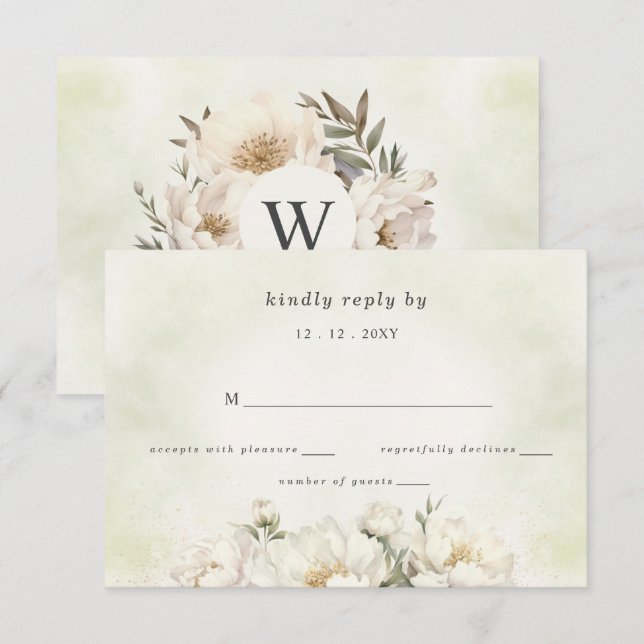 Cartons Réponse Rustique Elégant Verdure Blanc Floral Mariage (Devant / Derrière)