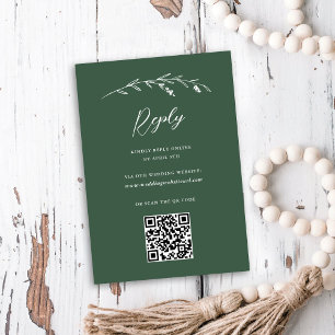 Cartons Réponse Rustique Fleur sauvage vert foncé QR Code Mariage