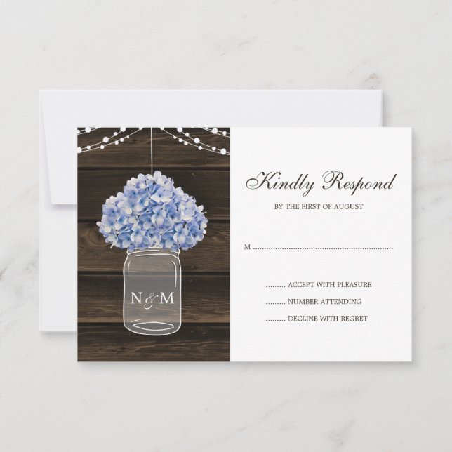 Cartons Réponse Rustique Hydrangea Mason Jar Grange Mariage en boi (Devant)