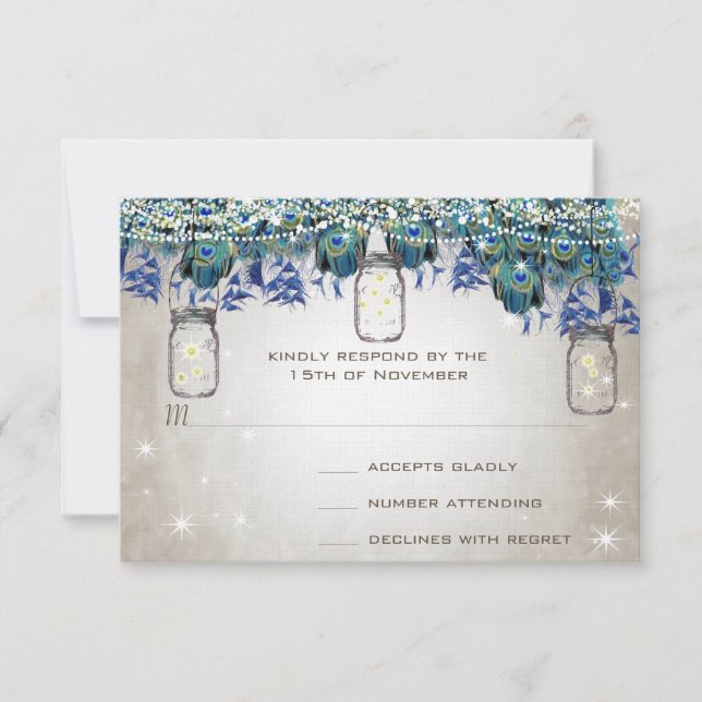 Cartons Réponse Rustique Luxe Mason Jar Navy Turquoise Peacock (Devant)