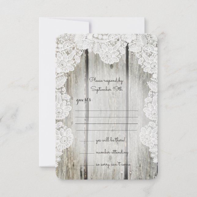 Cartons Réponse Rustique Pays Faux Lace Grange Mariage en bois (Devant)