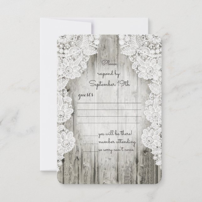 Cartons Réponse Rustique Pays Faux Lace Grange Mariage en bois (Devant)