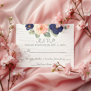 Cartons Réponse Rustique Pays Marine Bleu et Pêcher Floral Mariage