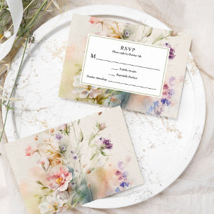 Cartons Réponse Rustique Retro Fleur sauvage d'aquarelle Mariage