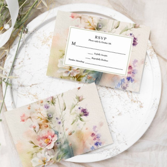 Cartons Réponse Rustique Retro Fleur sauvage d'aquarelle Mariage (Créateur téléchargé)