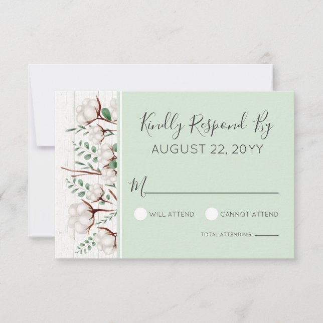 Cartons Réponse Rustique Southern Cotton & Grange Wood Wedding RSV (Devant)