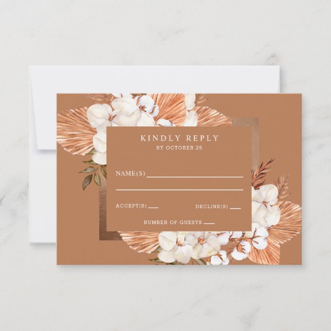 Cartons Réponse Rustique Terracotta Boho Pampas Orchidées Mariage (Devant)