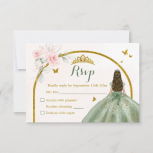 Cartons Réponse Sage Green Blush Rose Princesse Quinceañera
