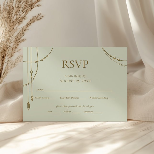 Cartons Réponse Sage Green Boho Drapé Mariage perlé (Créateur téléchargé)