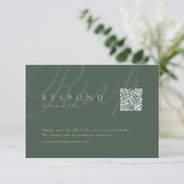 Cartons Réponse Sage Green Classic Elegance QR code Mariage (Debout devant)