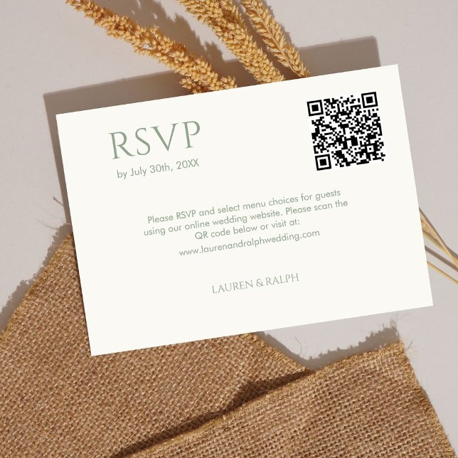 Cartons Réponse Sage Green et ivoire Couple Monogramme QR Mariage  (Créateur téléchargé)