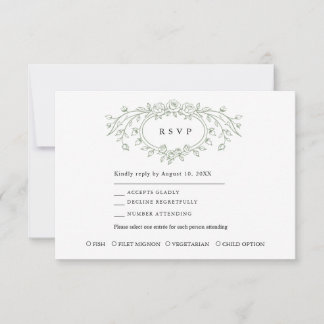 Cartons Réponse Sage Green Floral Line Art Wedding Response Card