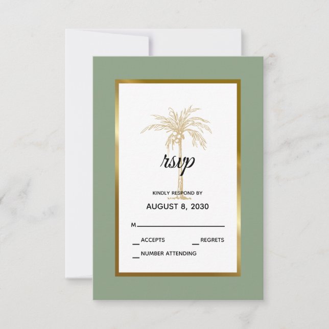 Cartons Réponse Sage Green Gold Palm Tree Beach Mariage (Devant)
