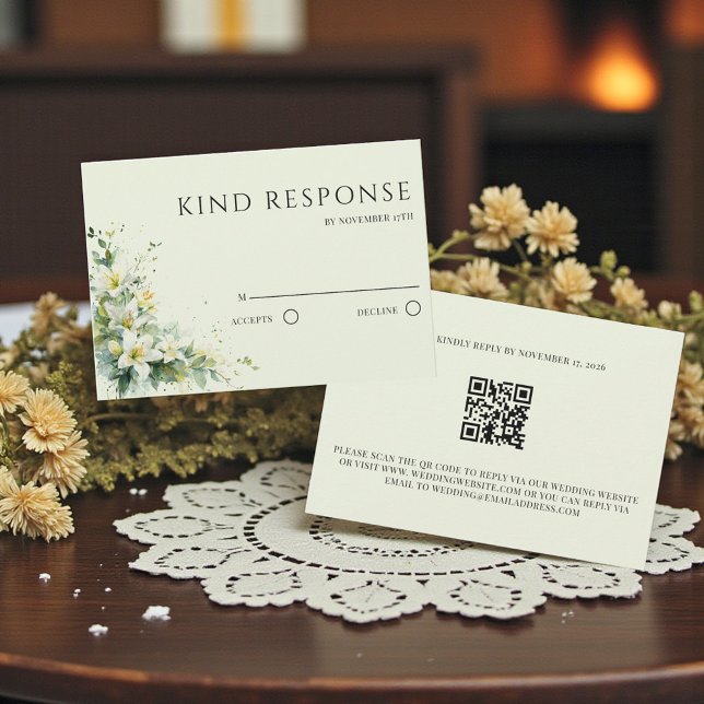 Cartons Réponse Sage Green Lily Valley Floral QR Code Wedding (Sage Green Lily Valley Floral QR Code Wedding RSVP Card)