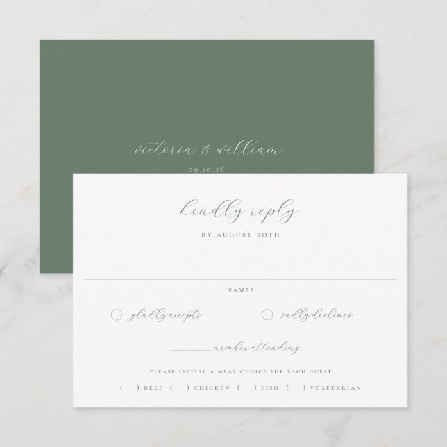 Cartons Réponse Sage Green Mariage Repas Choix (Devant / Derrière)