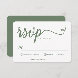 Cartons Réponse Sage Green minimaliste Mariage de script moderne