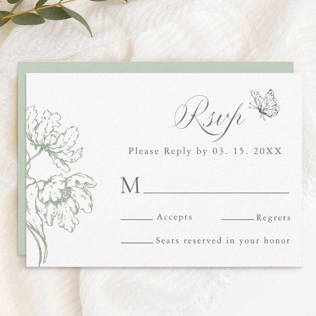 Cartons Réponse Sage Green Modern Classic Floral Wedding  (Créateur téléchargé)