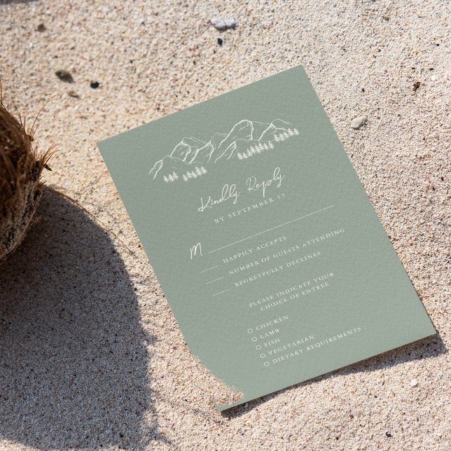 Cartons Réponse Sage Green Mountain Pine Tree Mariage extérieur (Créateur téléchargé)