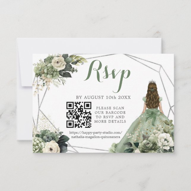 Cartons Réponse Sage Green Princesse géométrique XV Años QR (Devant)