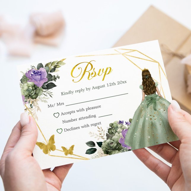 Cartons Réponse Sage Green Purple Princesse Quinceañera (Créateur téléchargé)