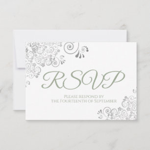 Cartons Réponse Sage Green sur blanc Elegant Mariage en dentelle a