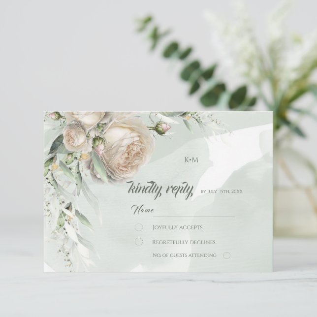 Cartons Réponse Sage Greenery White Rose Wedding (Debout devant)