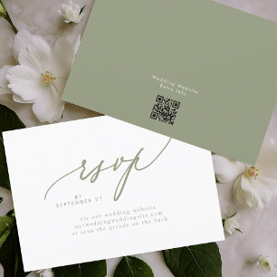 Cartons Réponse Sage moderne Vert blanc Simple Mariage QR CODE