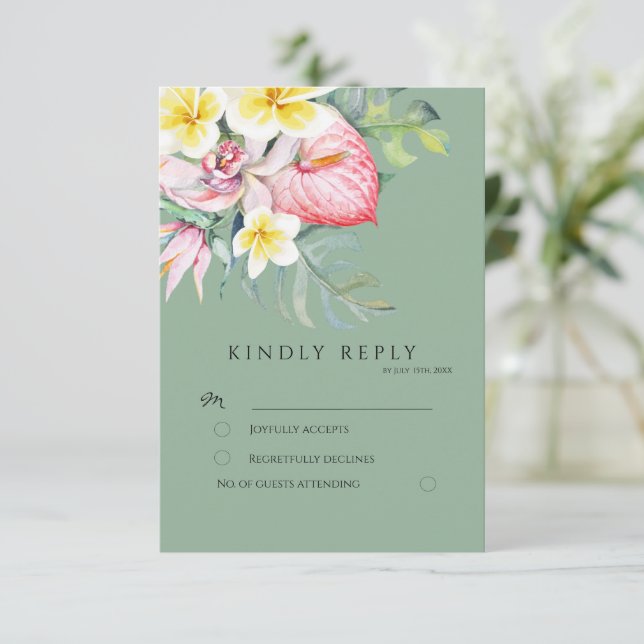 Cartons Réponse Sage Tropical Floral Botanical Wedding (Debout devant)