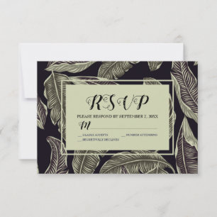 Cartons Réponse Sage Vert Feuillage Tropical Script Noir