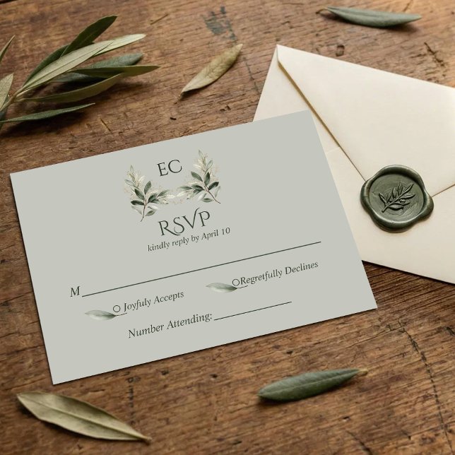 Cartons Réponse SageGreen Olive Branch Monogram Wedding (Créateur téléchargé)