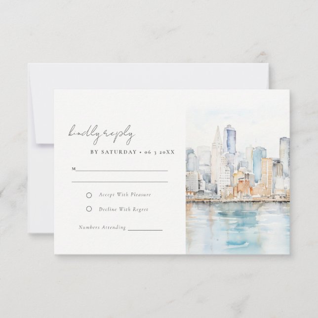Cartons Réponse San Francisco Watercolor Landscape Wedding (Devant)