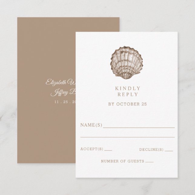 Cartons Réponse Sandy Seashells Marine Ocean Beach Mariage (Devant / Derrière)