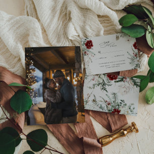 Cartons Réponse Sapin & Dentelle Fleurs de mariage d'hiver