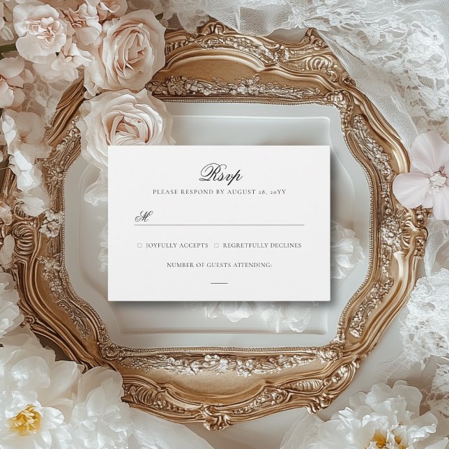 Cartons Réponse Sarah Simple Elegant Mariage noir & blanc (This RSVP card is perfect for an elegant, vintage wedding.)
