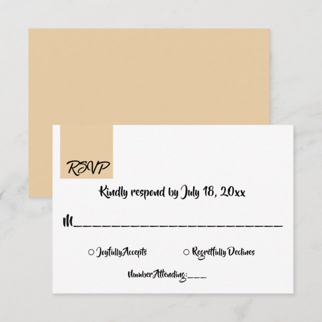 Cartons Réponse Script Beige minimal chic Mariage formel moderne (Devant / Derrière)