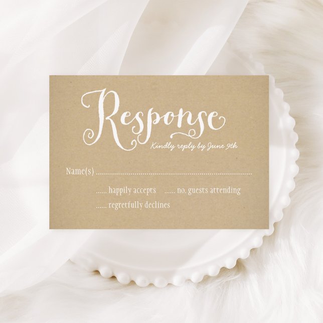 Cartons Réponse Script blanc Rustique Mariage Kraft (Créateur téléchargé)