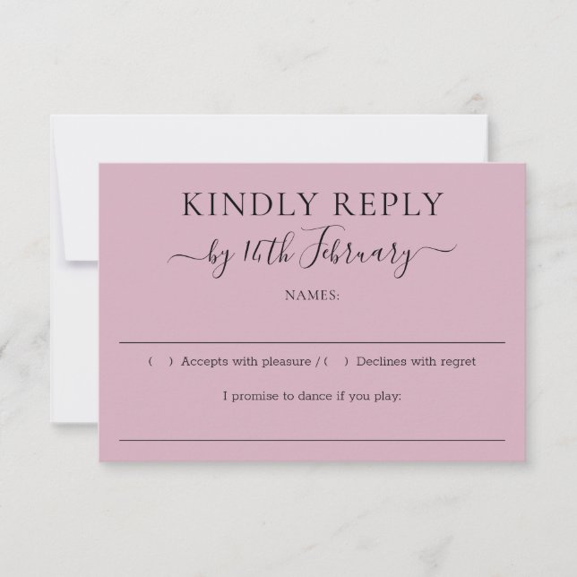 Cartons Réponse Script Blush Pink Wedding Kindly Reply (Devant)