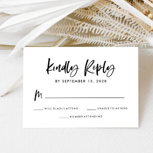 Cartons Réponse Script Décontracté Mariage noir et blanc