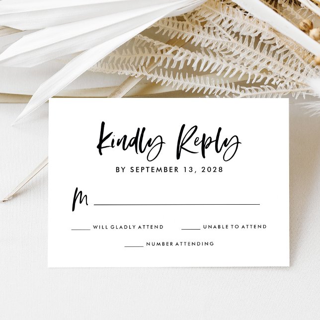 Cartons Réponse Script Décontracté | Mariage noir et blanc (Créateur téléchargé)