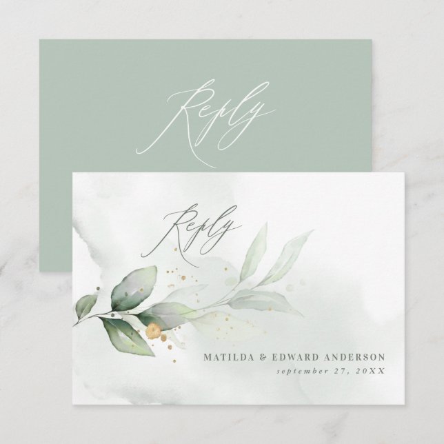 Cartons Réponse Script élégant mariage eucalyptus botanique modern (Devant / Derrière)
