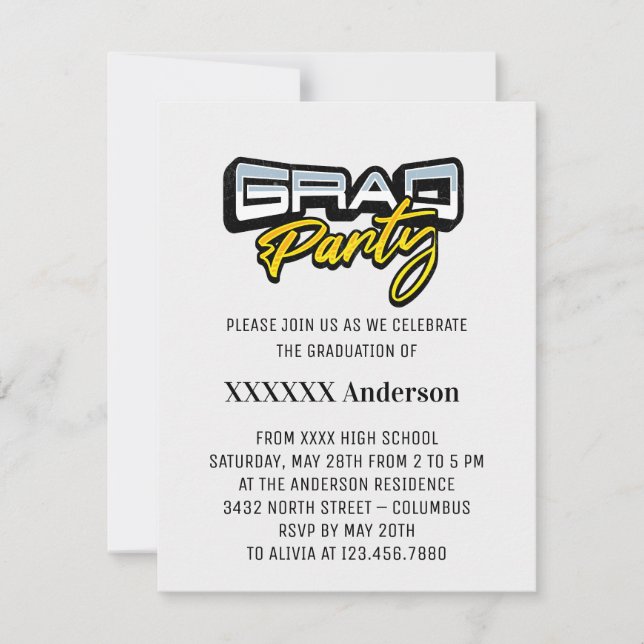 Cartons Réponse Script Grad Party Gold Noir et blanc (Devant)