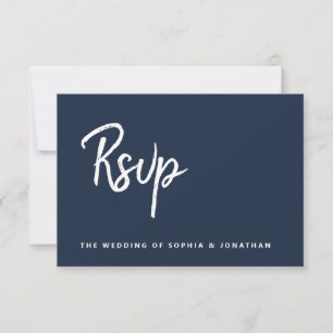 Cartons Réponse Script moderne bleu marine   Choix de repas Mariag