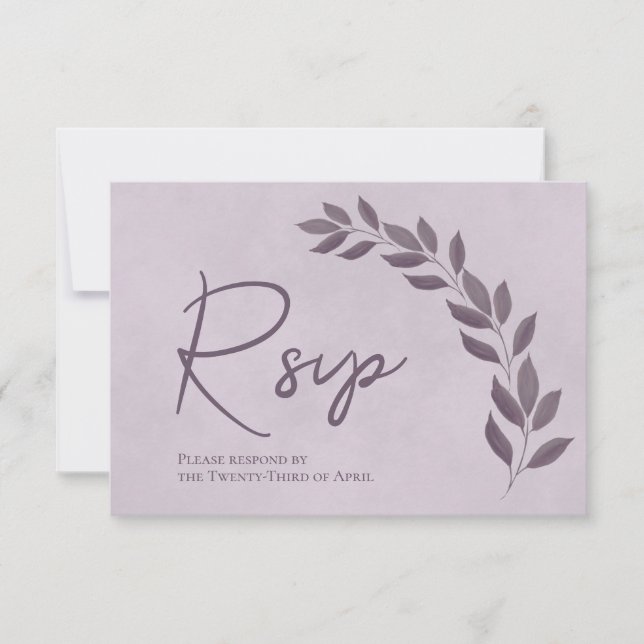 Cartons Réponse Script moderne Dusty Purple & Plum Feuille Mariage (Devant)