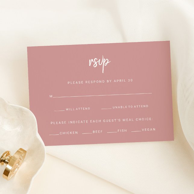 Cartons Réponse Script moderne Dusty Rose | Choix de repas Mariage (A modern dusty pink wedding rsvp card)