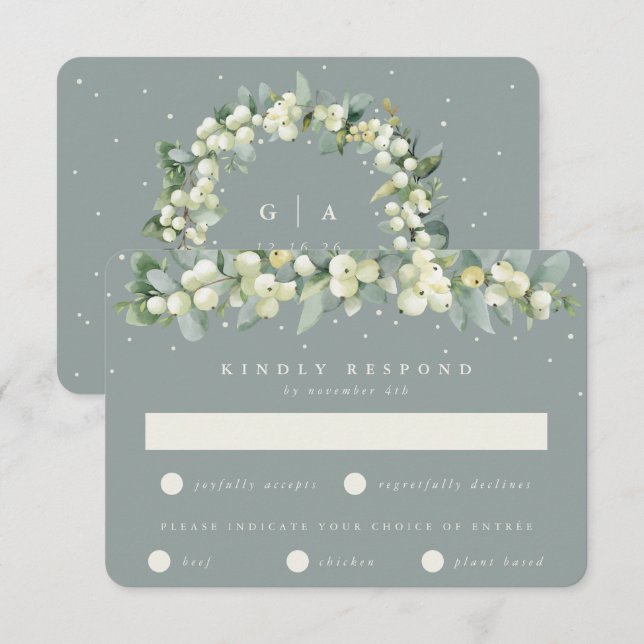 Cartons Réponse Seafoam Green Snowberry+Eucalyptus Garland Mariage (Devant / Derrière)