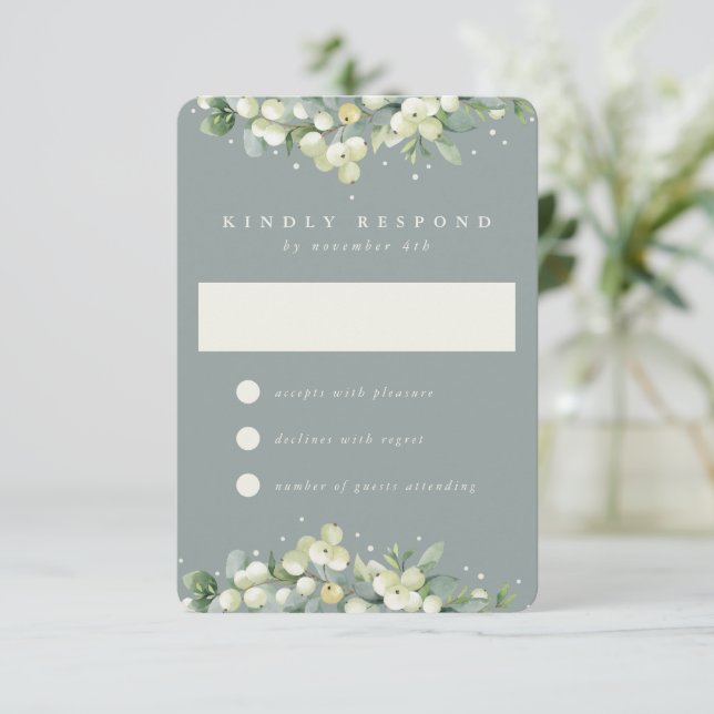 Cartons Réponse Seafoam Green Snowberry+Eucalyptus Mariage (Debout devant)
