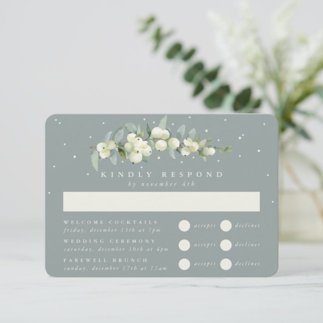 Cartons Réponse Seafoam Snowberry+Eucalyptus Mariage Multi-événeme (Debout devant)