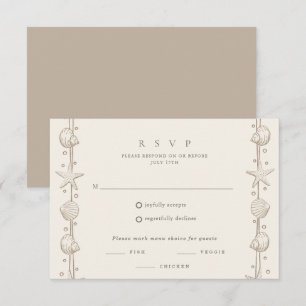 Cartons Réponse Seashell Border Beach Wedding